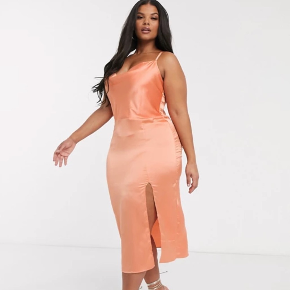 Satin strappy back midi cami dress
